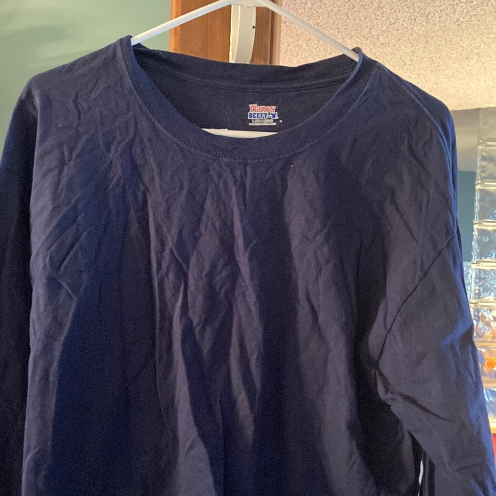 Boys Hanes Blue Long Sleeve Tee Shirt Size L